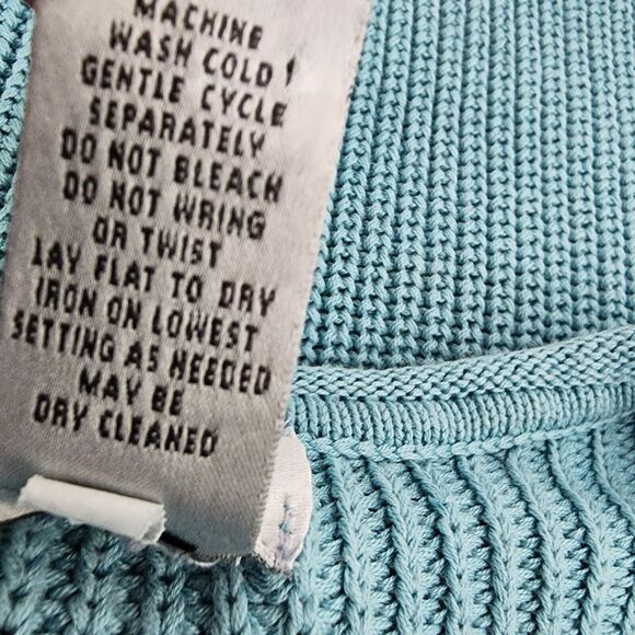 Chico’s Sweater Women’s Size 1 Medium Silk Blend V Neck Teal Cable Knit Preppy - Picture 8 of 8